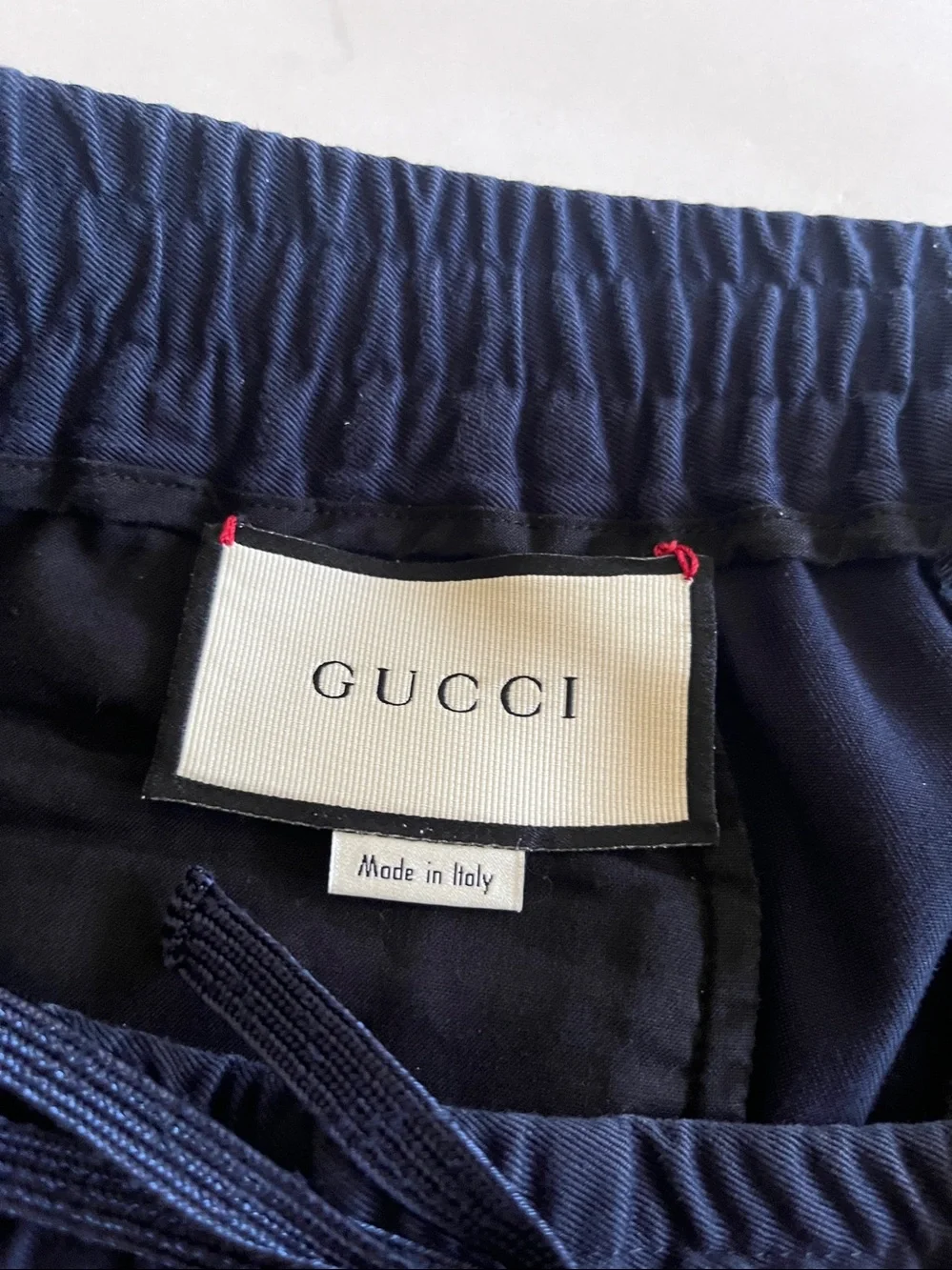 Gucci Navy Drawstring Pants red and blue pipe down side size 48